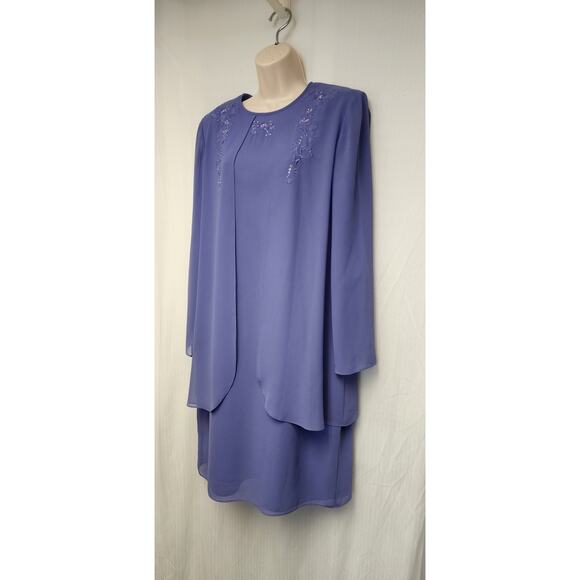 VIRGO Vintage Chiffon Long Sleeve Embellished Floral Knee Length Lilac Dress 12 - Picture 3 of 7